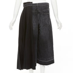 SACAI 2020 black cotton wool nylon denim pleats deconstruction shorts JP3 L