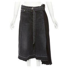 Sacai 2020 pantaloncini neri in cotone, lana, nylon e denim con pieghe, JP3 L.