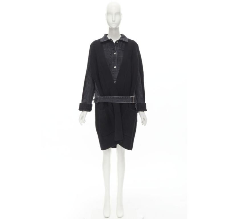 SACAI 2020 black reconstructed washed denim ribbed cardigan coat JP3 L For Sale 5