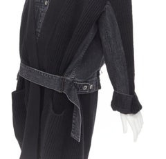 SACAI 2020 cappotto cardigan a coste in denim lavato ricostruito nero JP3 L
