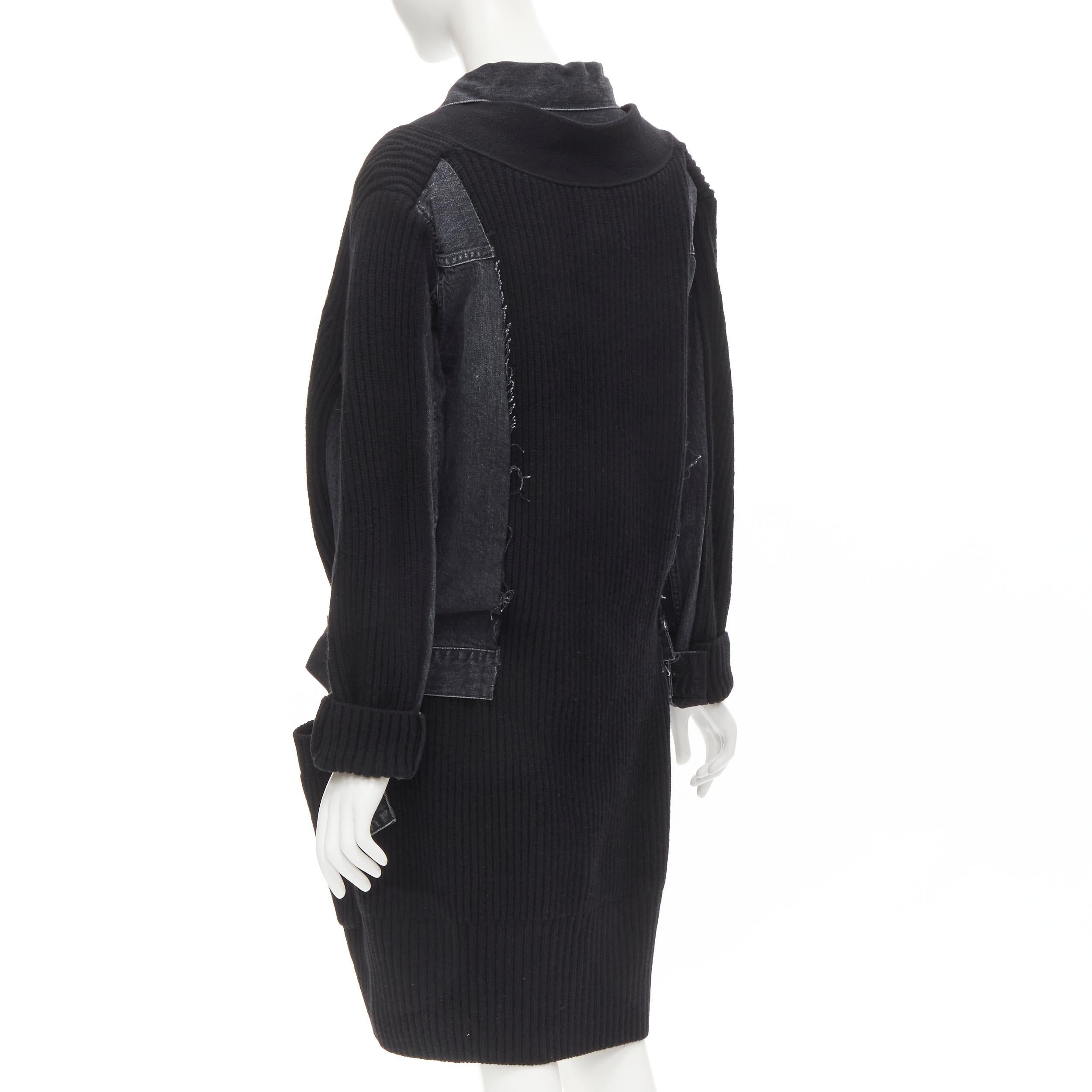 SACAI 2020 black reconstructed washed denim ribbed cardigan coat JP3 L For Sale 1