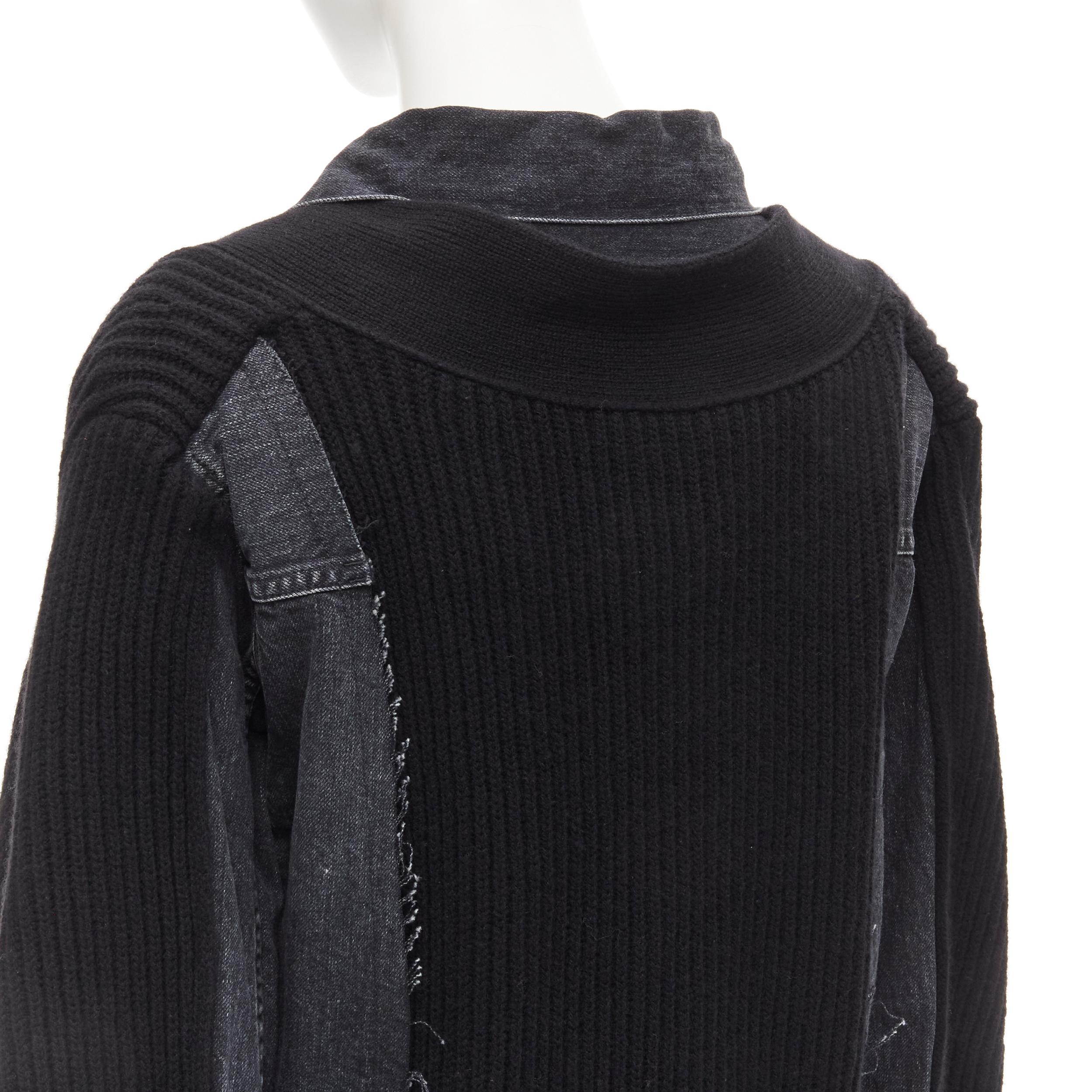 SACAI 2020 black reconstructed washed denim ribbed cardigan coat JP3 L For Sale 3