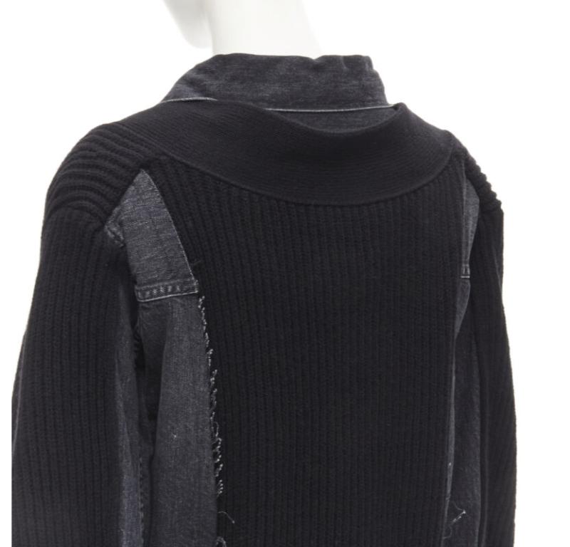 SACAI 2020 black reconstructed washed denim ribbed cardigan coat JP3 L For Sale 3