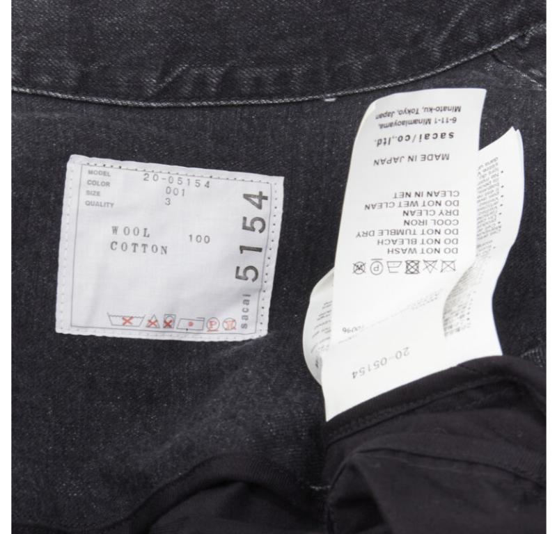 SACAI 2020 black reconstructed washed denim ribbed cardigan coat JP3 L For Sale 4