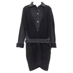 Used SACAI 2020 black reconstructed washed denim ribbed cardigan coat JP3 L