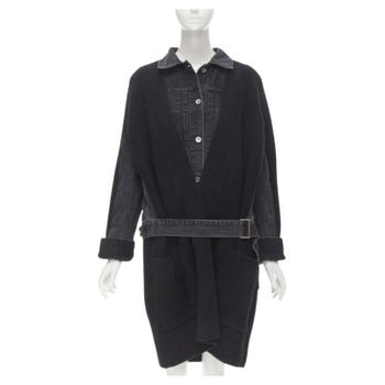 SACAI 2020 schwarzer Mantel aus gewaschenem Denim mit Rippenstruktur JP3 L