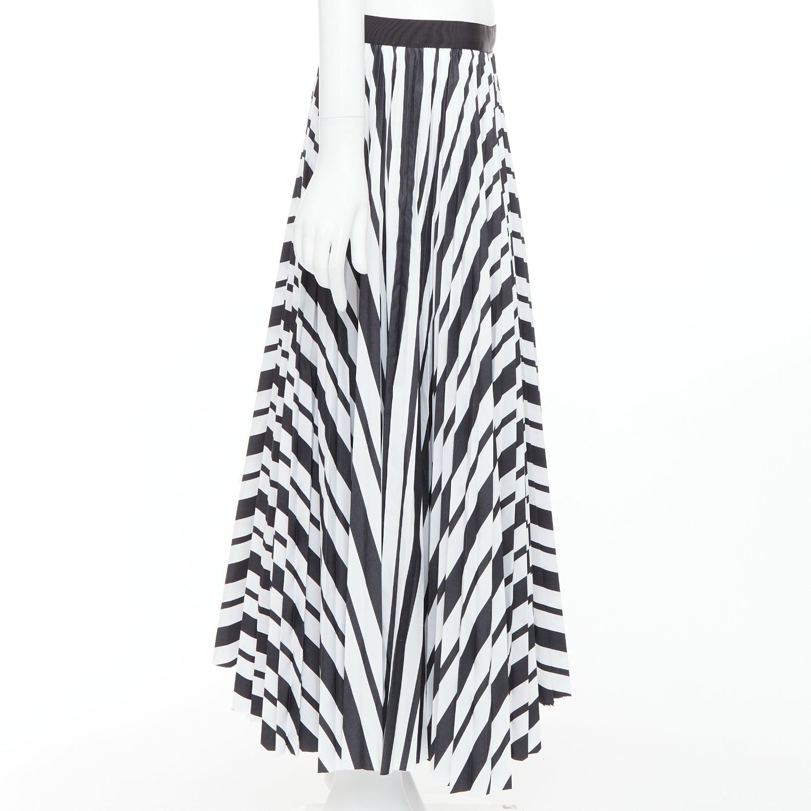 SACAI 2020 black white striped ribbon waistband pleated midi skirt JP4 XL In Excellent Condition For Sale In Hong Kong, NT