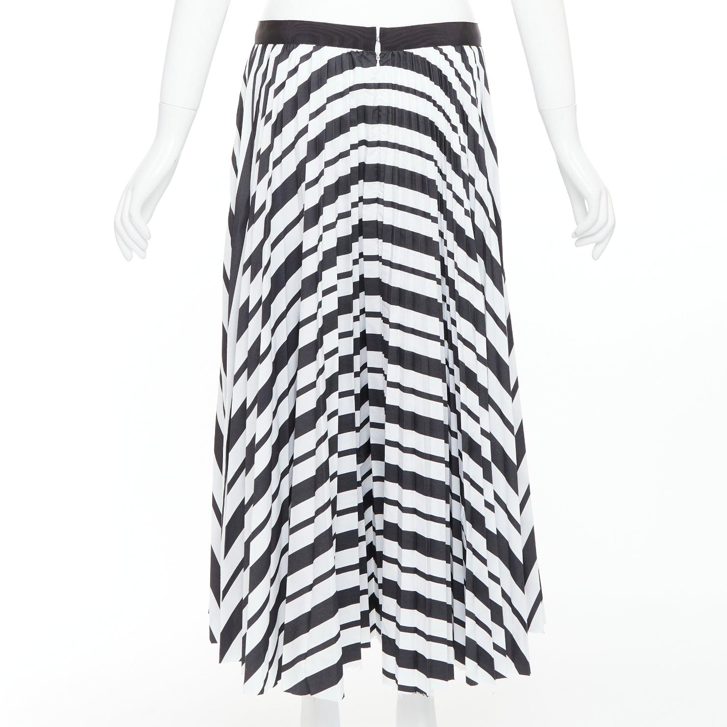 Women's SACAI 2020 black white striped ribbon waistband pleated midi skirt JP4 XL For Sale