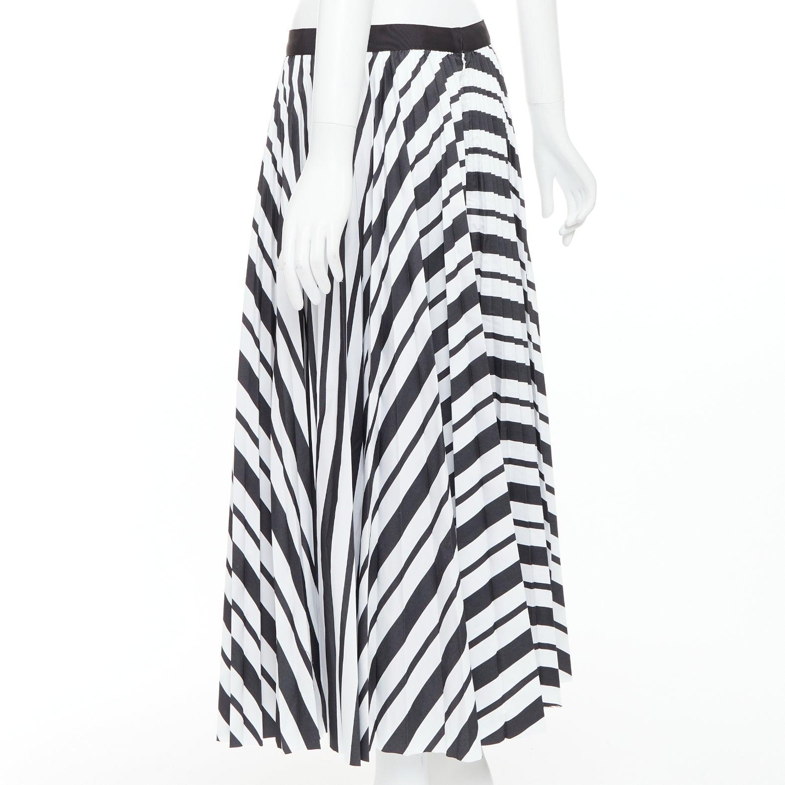 SACAI 2020 black white striped ribbon waistband pleated midi skirt JP4 XL For Sale 1