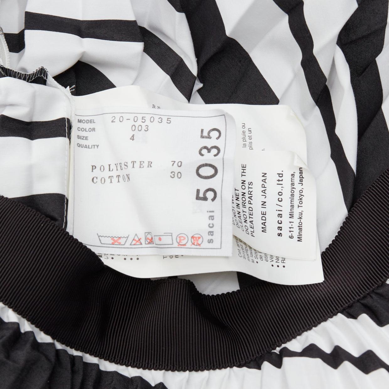 SACAI 2020 black white striped ribbon waistband pleated midi skirt JP4 XL For Sale 3