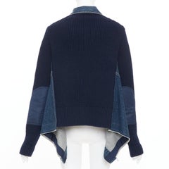 Veste en coton bleu SACAI 2020, mélange de denim et de tricot, coupe asymétrique, ourlet brut, taille JP2 M