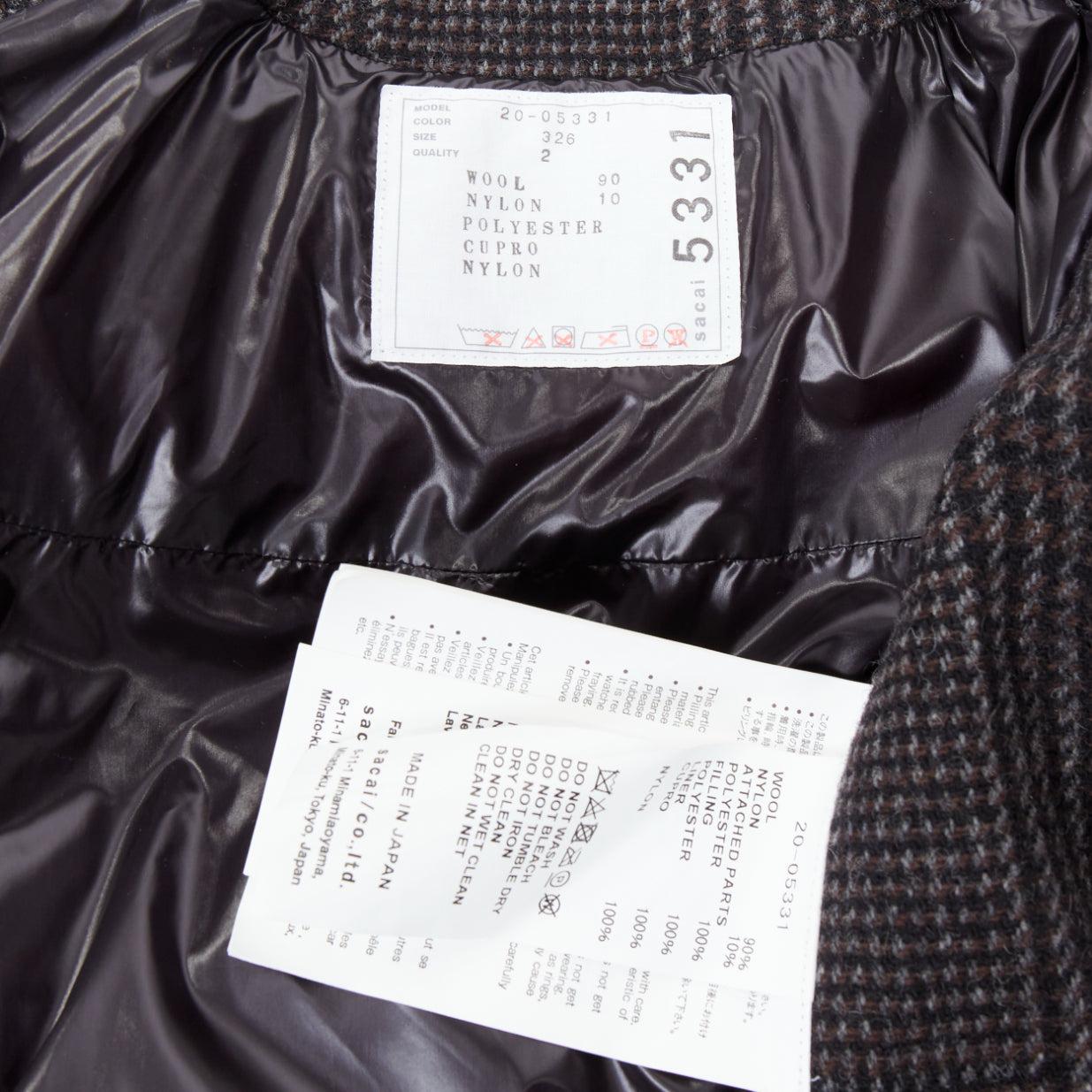 SACAI 2020 Giacca in tweed imbottita in pied-de-poule grigio Glencheck con bordi sfrangiati JP2 I. in vendita 4