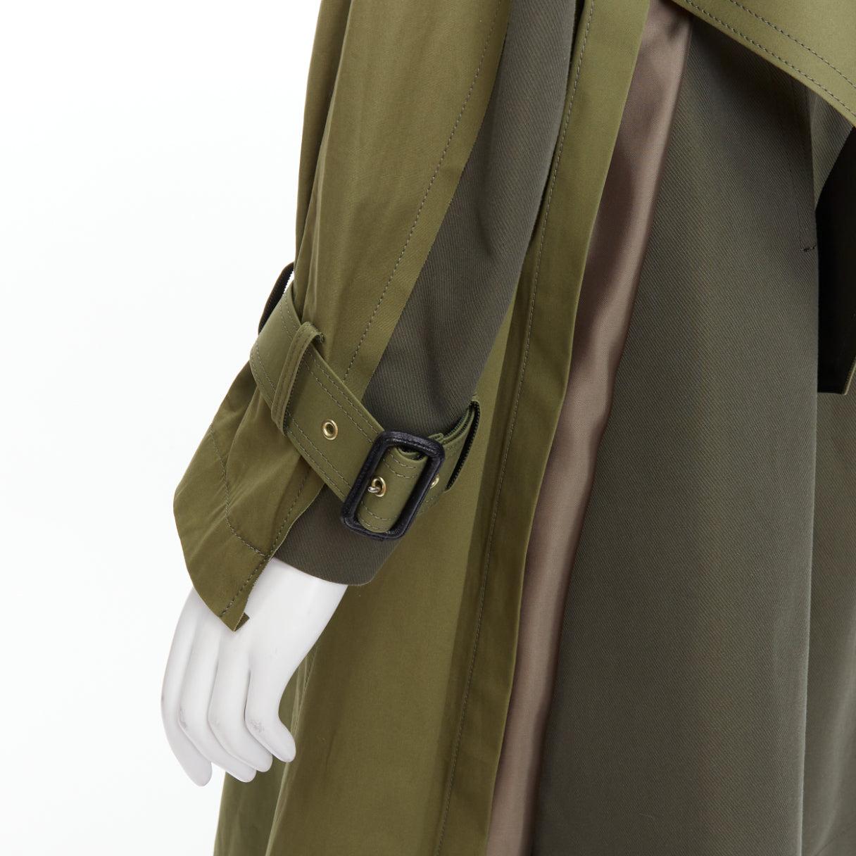 SACAI 2020 green cotton gabardine double layered belted trench coat JP1 S For Sale 2