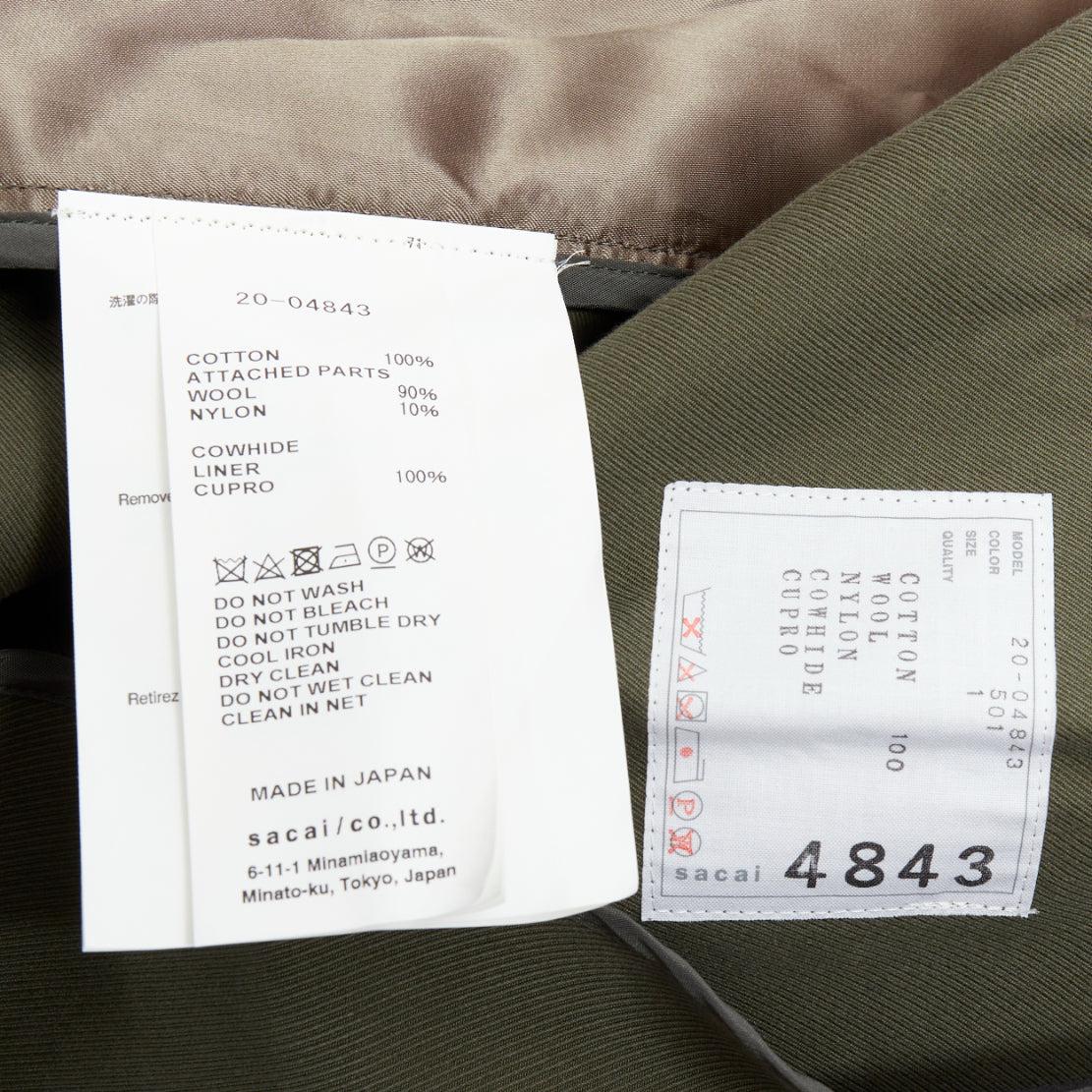 SACAI 2020 green cotton gabardine double layered belted trench coat JP1 S For Sale 4