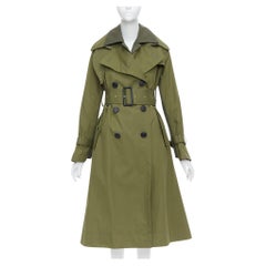SACAI 2020 green cotton gabardine double layered belted trench coat JP1 S