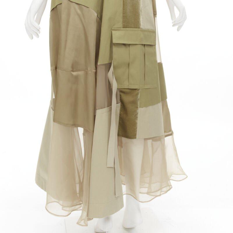 SACAI 2020 falda con cinturón deconstruida patchwork militar caqui JP3 L 3