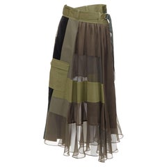 SACAI 2020 military green camo sheer patchwork cargo belted skirt JP1 S