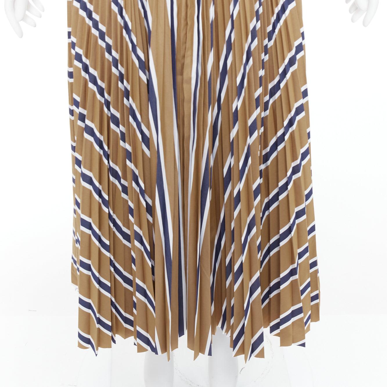 SACAI 2020 navy brown white striped pleated ribbon waist skirt JP4 XL For Sale 2