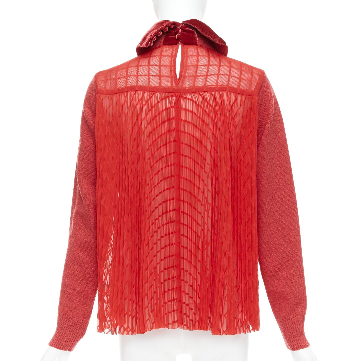 Pull à col roulé SACAI 2020 rouge 100 % laine et chaîne dorée JP3 L Pour femmes en vente
