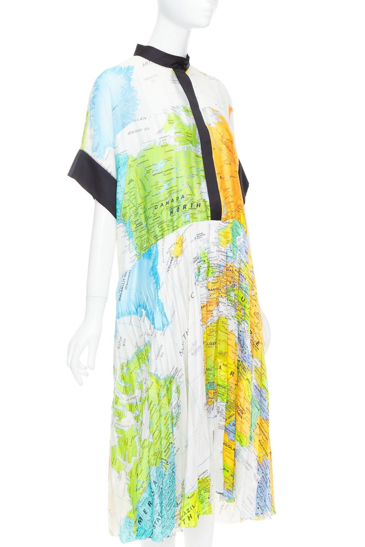 SACAI 2020 jaune bleu blanc imprimé carte ceinture noire robe midi JP2 M Excellent état - En vente à Hong Kong, NT