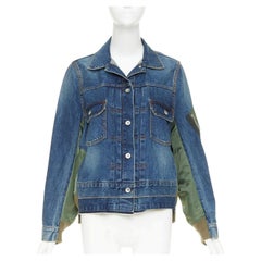Chaqueta híbrida MA-1 reconstruida de SACAI 2021 en denim azul y sarga de nailon verde, JP2 M