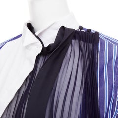 SACAI 2021 blue striped cotton bib collar sheer panel deconstructed shirt JP1 S