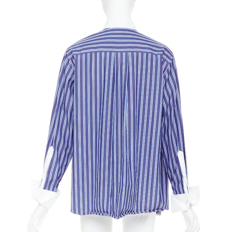 De las mujeres SACAI 2021 blue striped cotton bib collar sheer panel deconstructed shirt JP1 S en venta