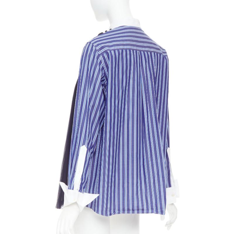 SACAI 2021 blue striped cotton bib collar sheer panel deconstructed shirt JP1 S en venta 1