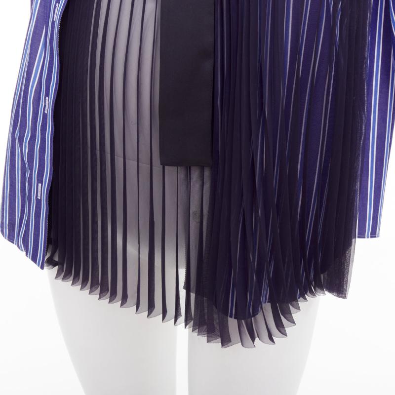 SACAI 2021 blue striped cotton bib collar sheer panel deconstructed shirt JP1 S en venta 2