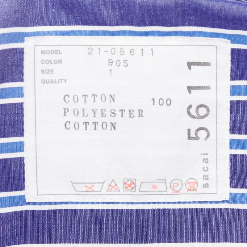 SACAI 2021 blue striped cotton bib collar sheer panel deconstructed shirt JP1 S en venta 3