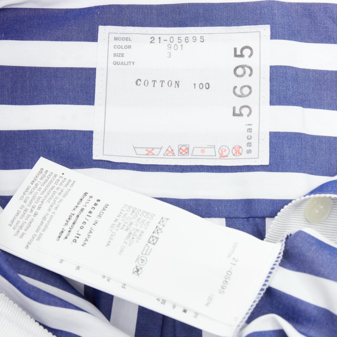 SACAI 2021 blue white striped eyelet flared back dress shirt JP3 L For Sale 4