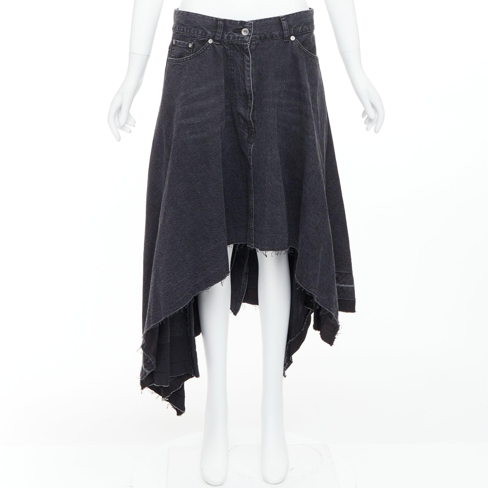 SACAI 2021 grey washed cotton denim asymmetric hi low hem skirt JP4 XL For Sale 4