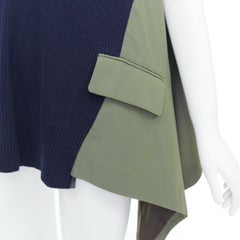 SACAI 2021 navy green cotton blend contrast hi low sides vest JP1 S