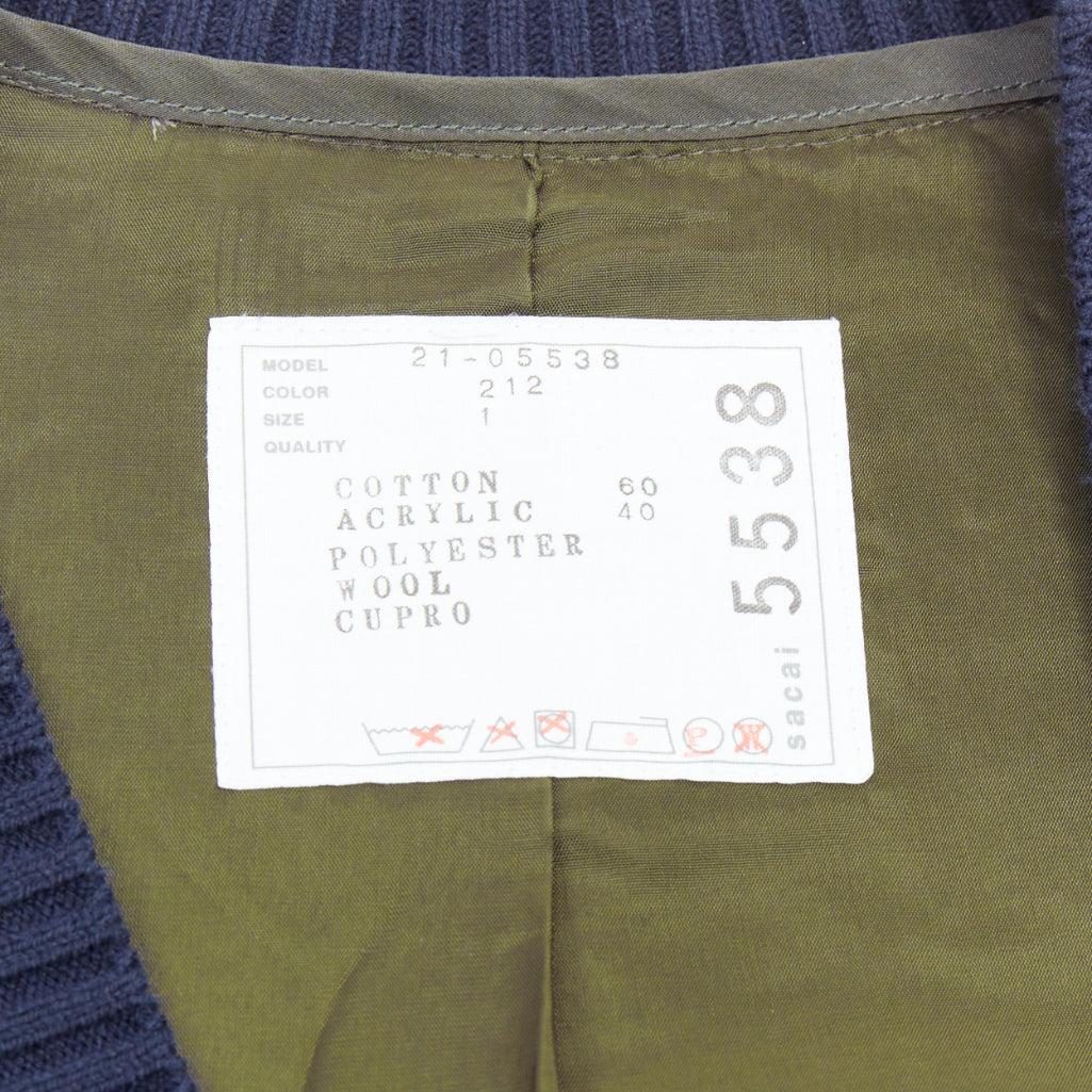 SACAI 2021 navy green cotton blend contrast hi low sides vest JP1 S For Sale 3