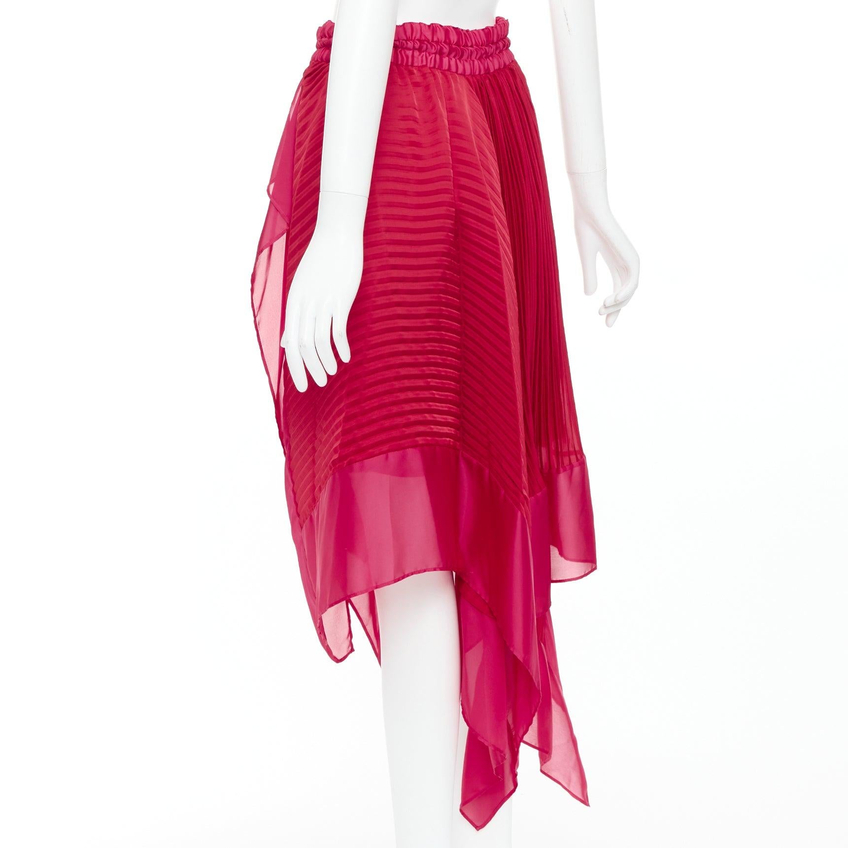 Sacai 2021 gonna a pieghe in raso rosa rosso con coulisse nera JP3 L. in vendita 1