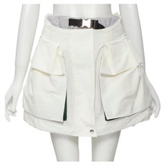 SACAI 2021 silver nylon white pleated flap pocket layered skort shorts JP1 S