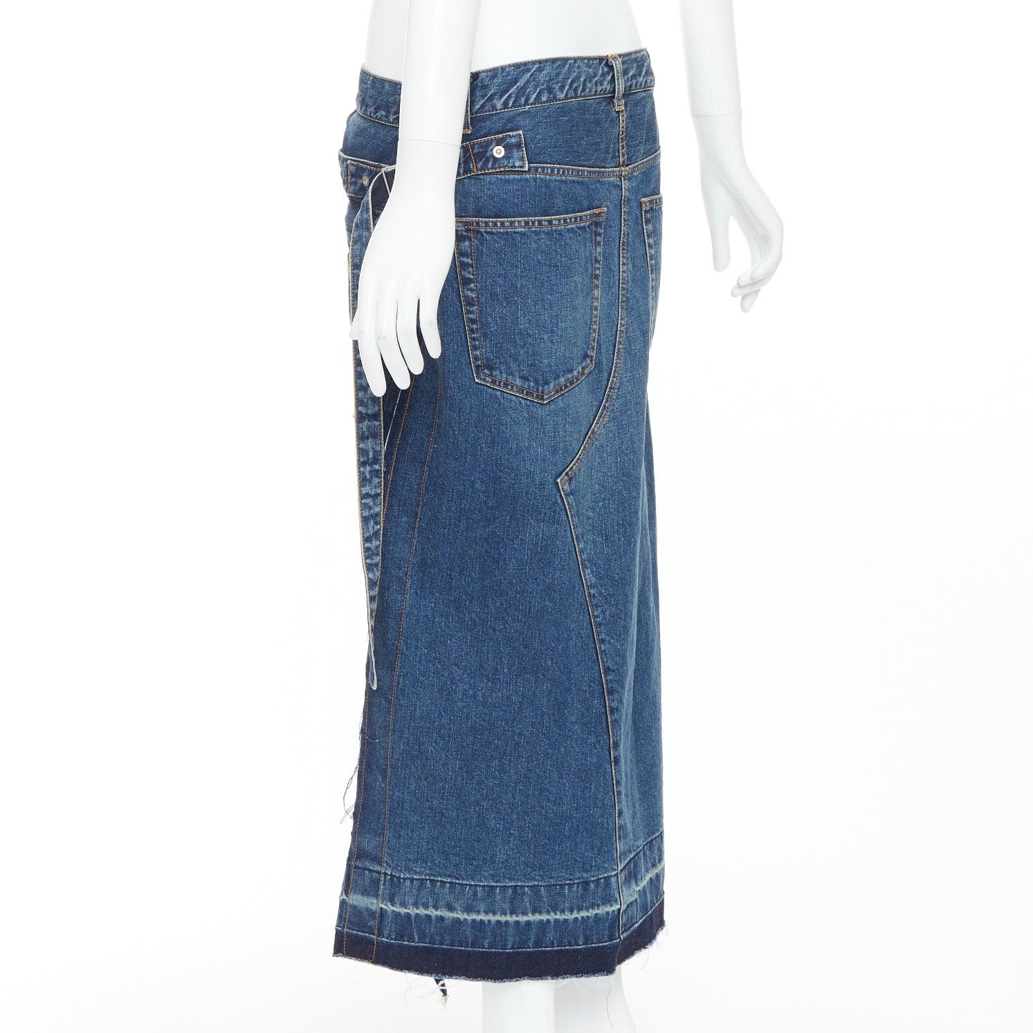 SACAI 2022 Blauer dekonstruierter, sich überlappender, mehrschichtiger Rock aus Denim JP4 XL im Angebot 2