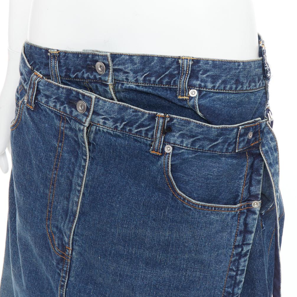 SACAI 2022 Blauer dekonstruierter, sich überlappender, mehrschichtiger Rock aus Denim JP4 XL im Angebot 3