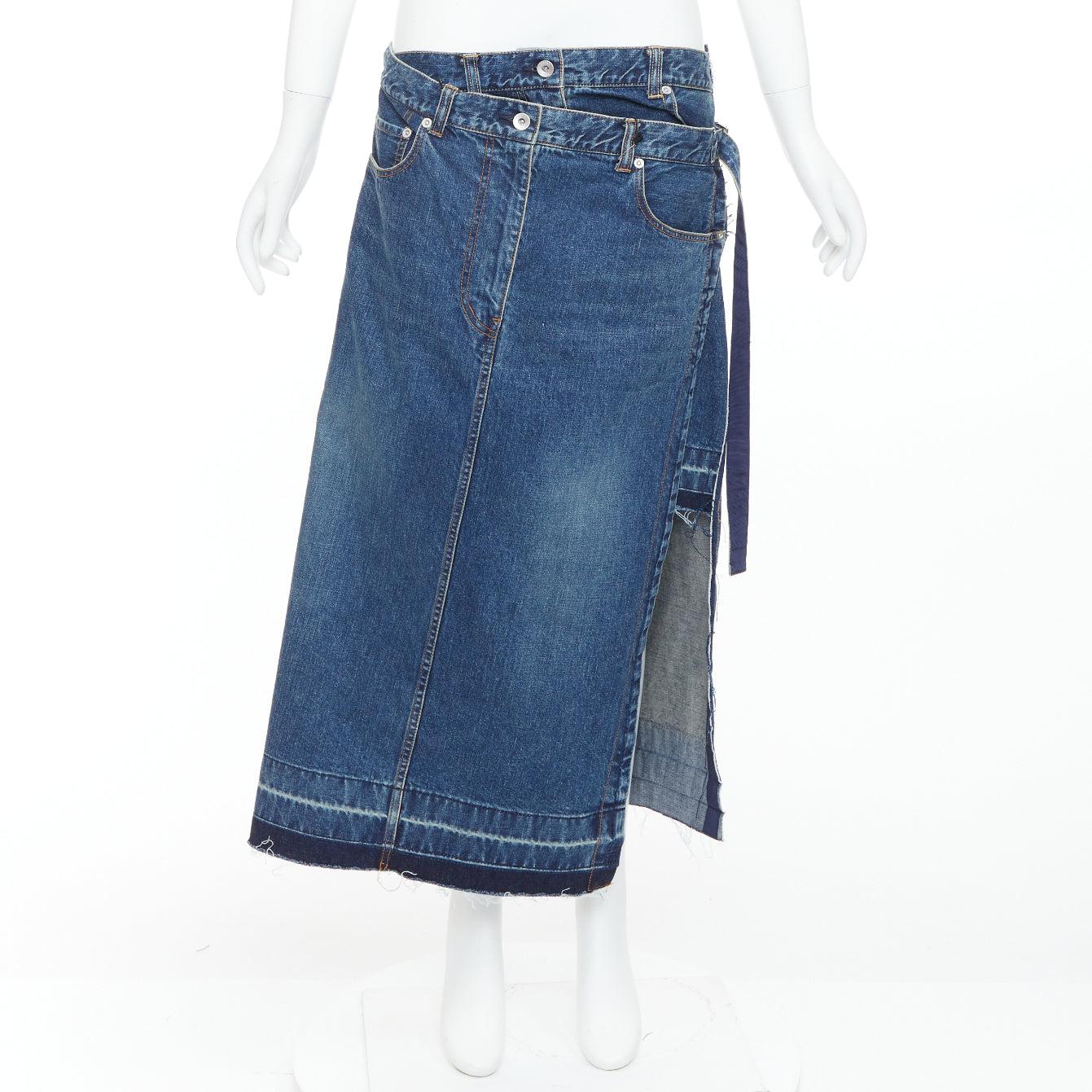 SACAI 2022 Blauer dekonstruierter, sich überlappender, mehrschichtiger Rock aus Denim JP4 XL im Angebot 5