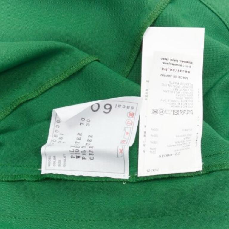 SACAI 2022 cream satin collar placket green belted pleated layered dress JP1 S For Sale 3