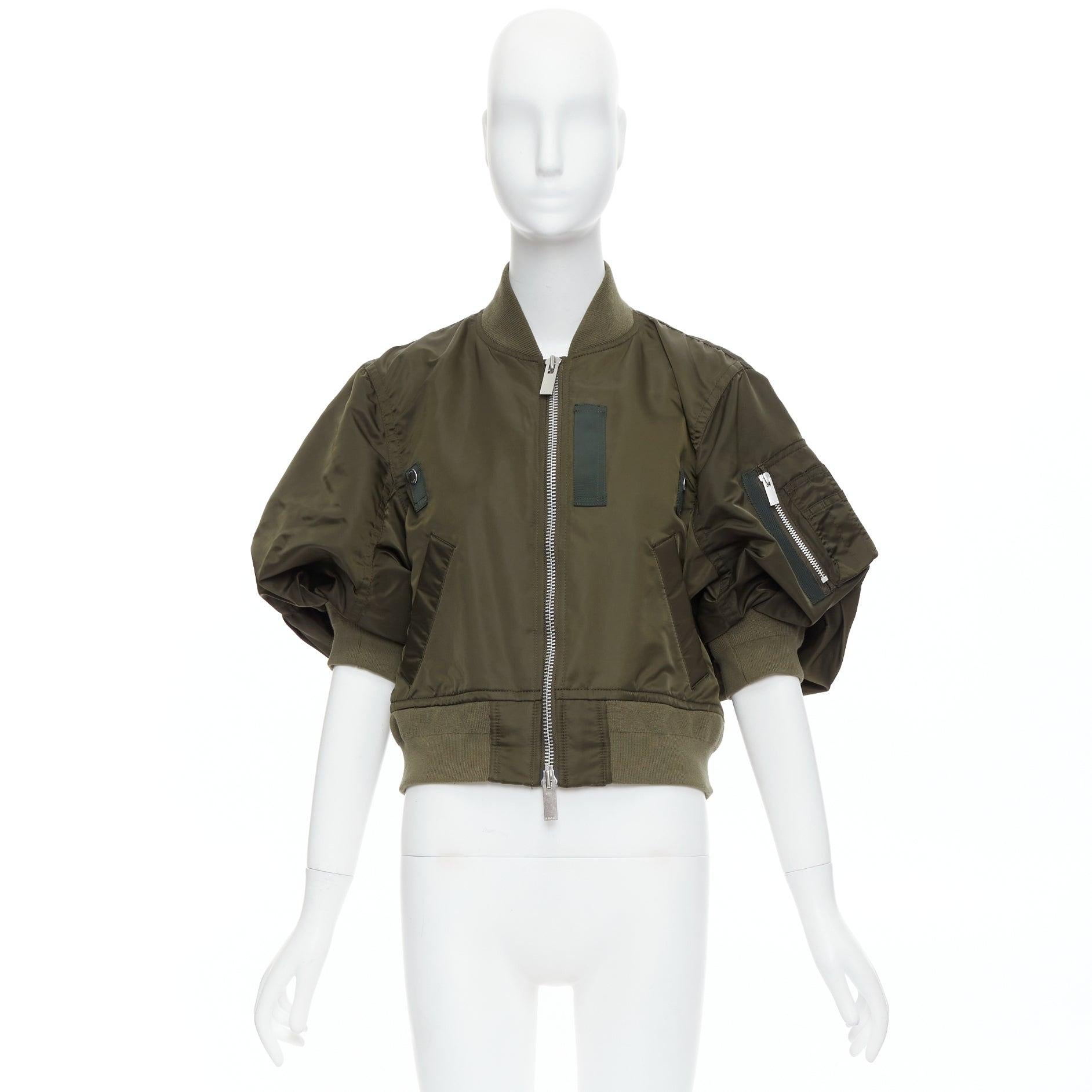SACAI 2022 green gathered sleeves cropped MA1 bomber jacket JP1 S 5