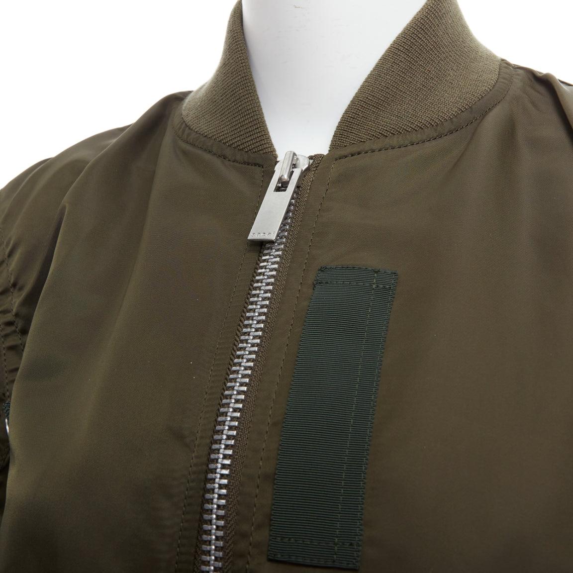 SACAI 2022 green gathered sleeves cropped MA1 bomber jacket JP1 S 2