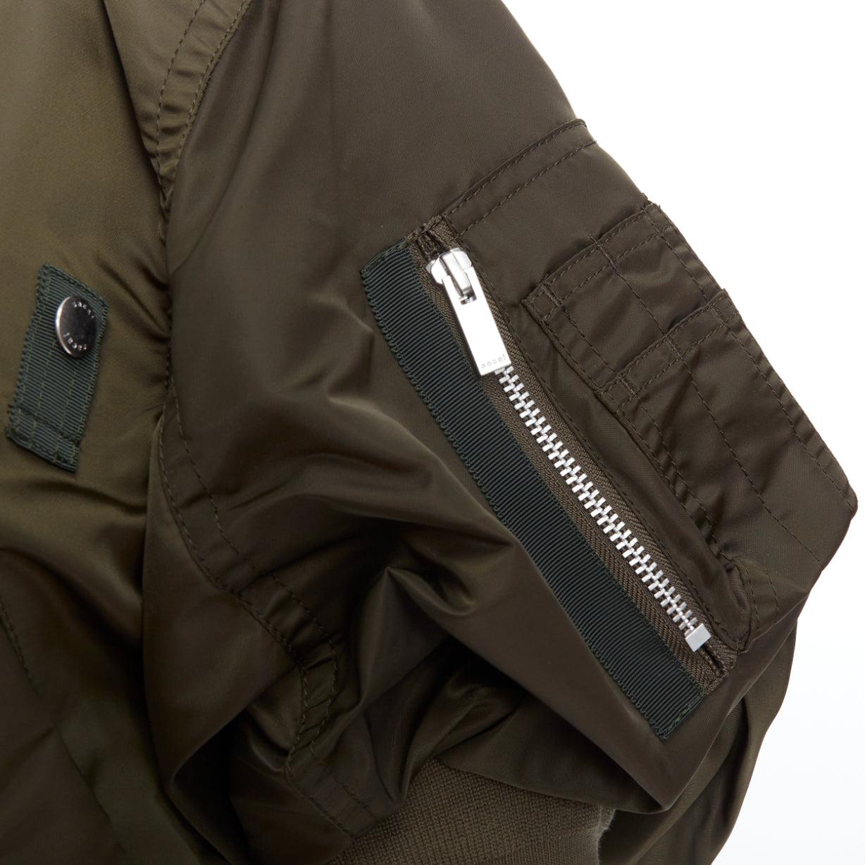 SACAI 2022 green gathered sleeves cropped MA1 bomber jacket JP1 S 3