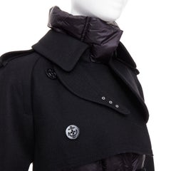 SACAI 2022 Hybrid black melton wool leather trim padded puffer trench coat JP1 S