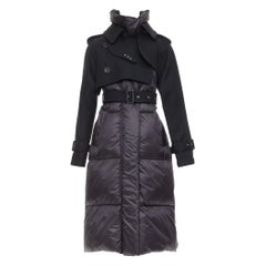 SACAI 2022 Hybrid black melton wool leather trim padded puffer trench coat JP1 S SACAI 2022 Hybrid black melton wool leather trim padded puffer trench coat JP1 S