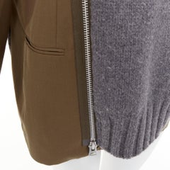 SACAI 2022: chaqueta desestructurada de punto de lana gris tipo chaqueta de traje, modelo JP2, talla M