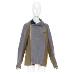 SACAI 2022: chaqueta desestructurada de punto de lana gris tipo chaqueta de traje, modelo JP2, talla M