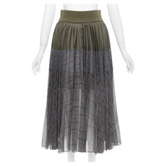SACAI 2022 jupe midi plissée contrastée à carreaux gris nylon kaki JP2 M