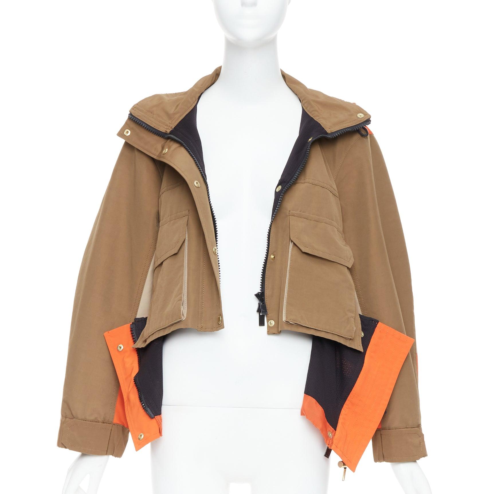 Orange SACAI 2022 khaki orange cotton nylon deconstructed flared anorak JP1 S For Sale