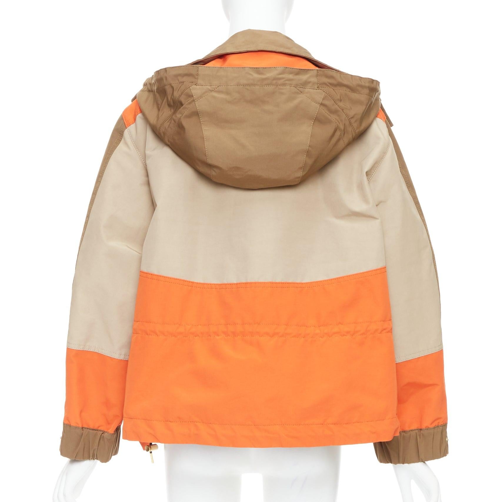 Women's SACAI 2022 khaki orange cotton nylon deconstructed flared anorak JP1 S For Sale